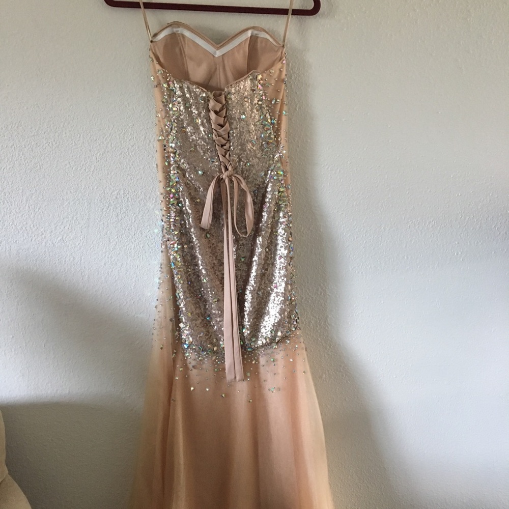 sequin transparent strapless corset prom dress